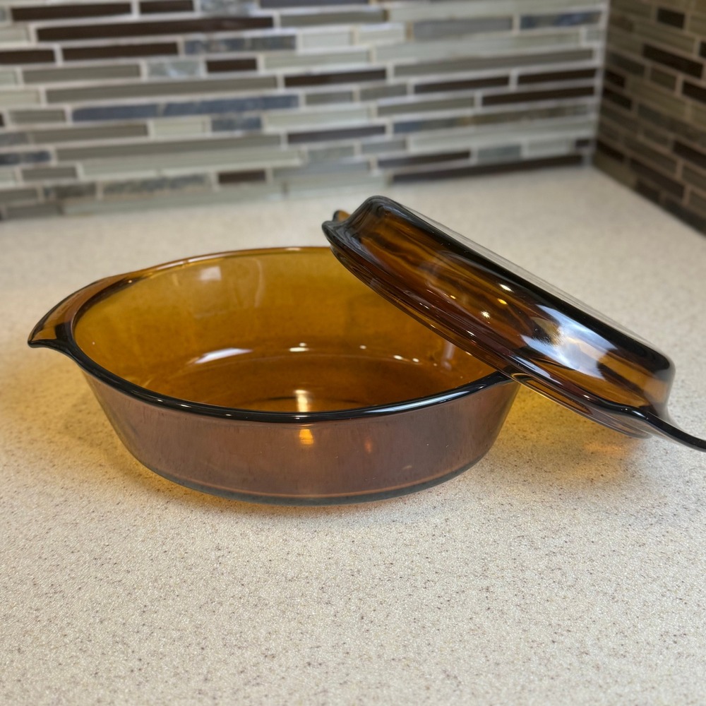 VTG Anchor Hocking Fire-King Amber Glass Casserole Dish with Lid Oven-Proof USA